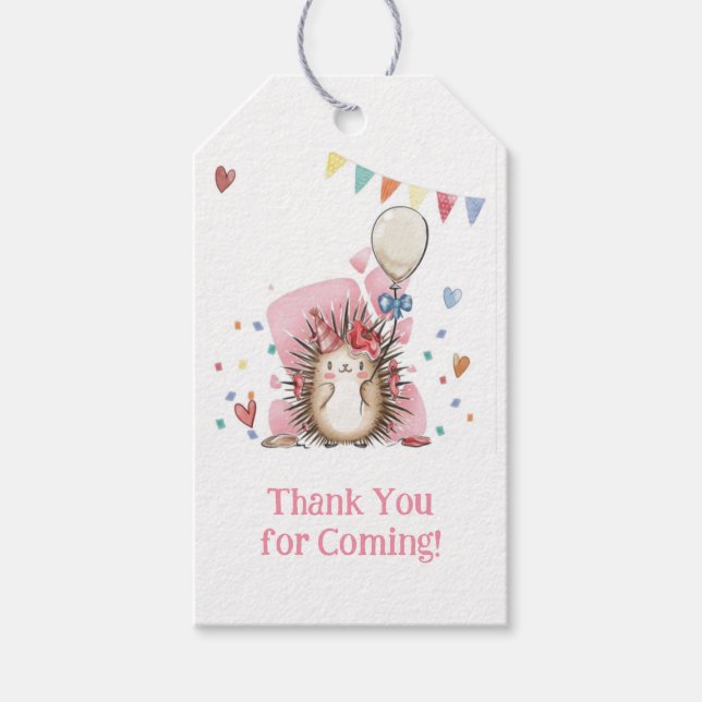 Pink Hedgehog Children's Birthday Gift Tag Geschenkanhänger (Vorderseite)