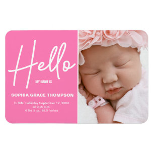 PINK Hello Baby Girl Foto Birth announcement Magnet