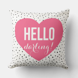Pink Hello Darling Heart Polka Dots Pattern Kissen