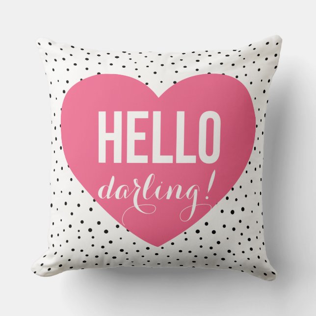 Pink Hello Darling Heart Polka Dots Pattern Kissen (Vorderseite)