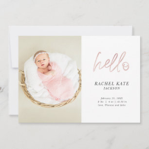 Pink Hello Script Foto Rose Gold Polka Dot Girly Ankündigung