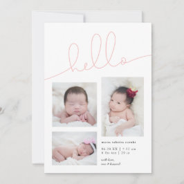 Pink Hello Script Multi Foto Girl Birth Ankündigung