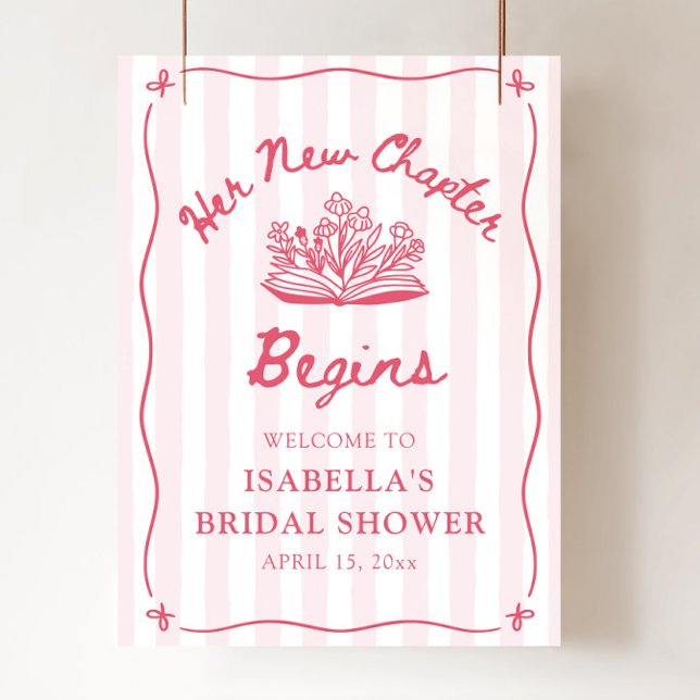 Pink Her New Chapter Brautparty-Willkommensschild Poster (Pink Her New Chapter Bridal Shower Welcome Sign)