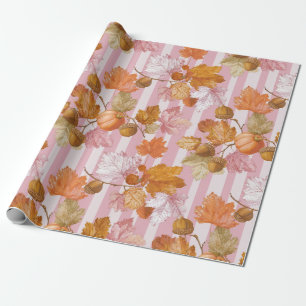 Pink Herbstleaves and Acorns Pattern - Fall Geschenkpapier