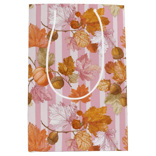 Pink Herbstleaves and Acorns Pattern - Fall Mittlere Geschenktüte (Vorderseite)