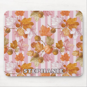 Pink Herbstleaves and Acorns Pattern - Fall Mousepad