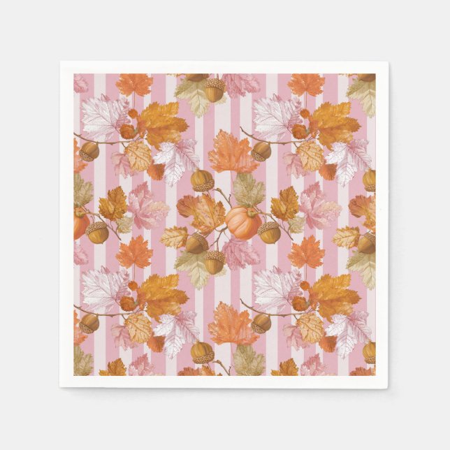 Pink Herbstleaves and Acorns Pattern - Fall Serviette (Vorderseite)
