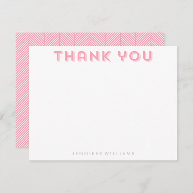 Pink Herringbone-Muster Vielen Dank für Ihre Anmer Einladung (Vorne/Hinten)