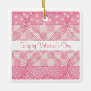 PINK HERZ QUILT Valentine Keramik Sq. Keramik-Orna Keramikornament