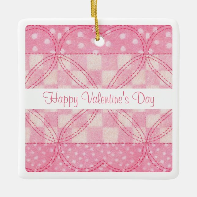 PINK HERZ QUILT Valentine Keramik Sq. Keramik-Orna Keramikornament (Vorderseite)
