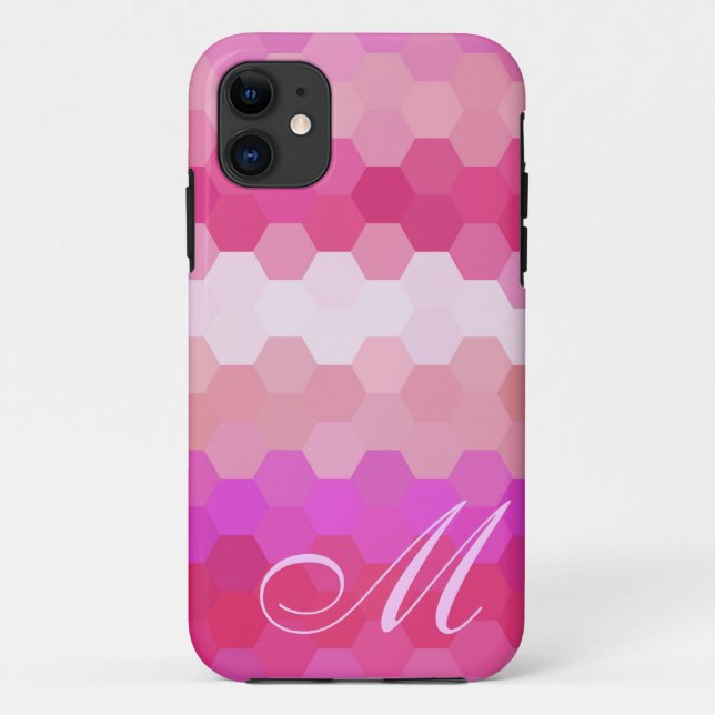 Pink-Hexagon-Muster und Monogramm Case-Mate iPhone Hülle (Rückseite)