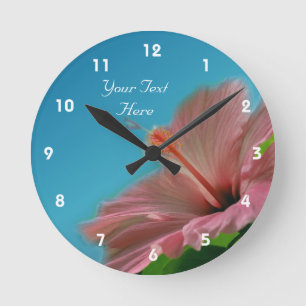 Pink Hibiscus Flower Personalized Runde Wanduhr