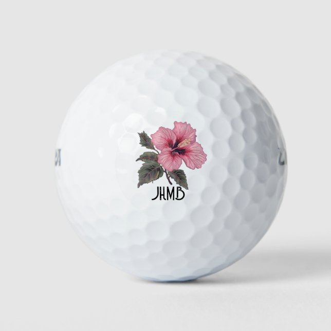 Pink Hibiscus Tropical Flower Monogram Art Golfball (Vorderseite)