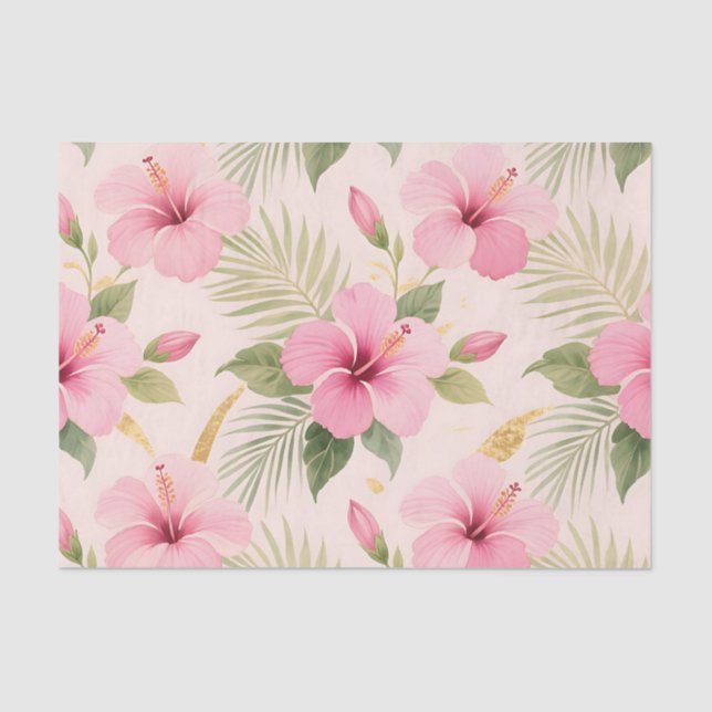 Pink Hibiscus Tropical Seamless Pattern Seidenpapier (Vorderseite)