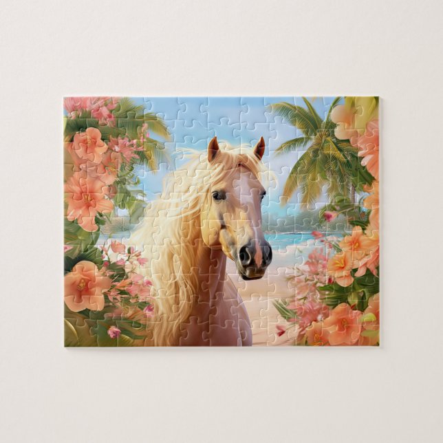 Pink Hibisken Beach Palomino Pferdepuzzle Puzzle (Horizontal)