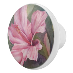 PINK HIBISKUS BLUME DEKORATIVE KERAMIK KNOW KERAMIKKNAUF