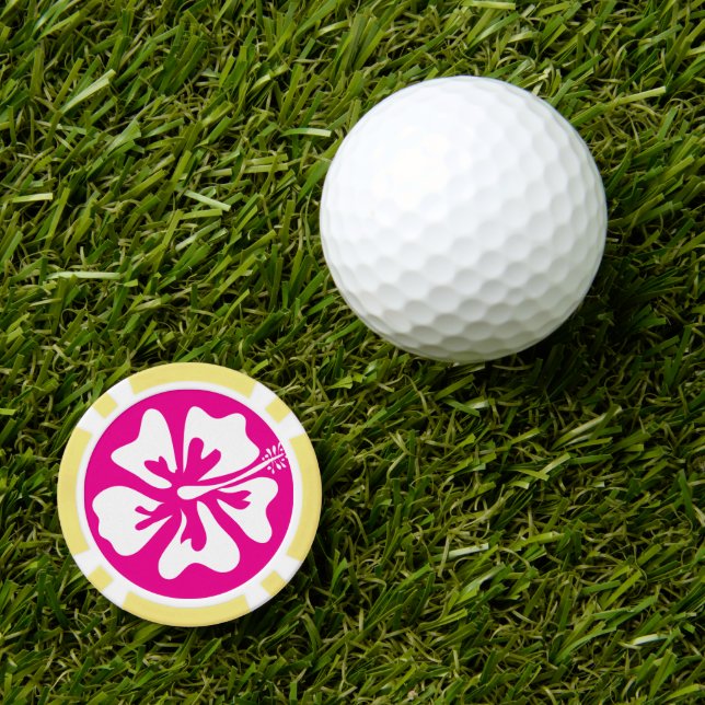 Pink Hibiskus Blume Poker-Chip-Golfball-Marker Pokerchips (Goldmontage-Clips)