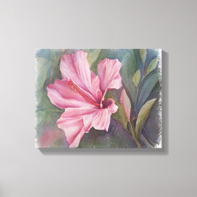 PINK HIBISKUS BLUME WRAPPED CANVAS MALERIEREN LEINWANDDRUCK (Vorderseite)