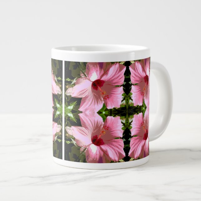 Pink-Hibiskus-Muster Jumbo-Tasse (Vorderseite Rechts)