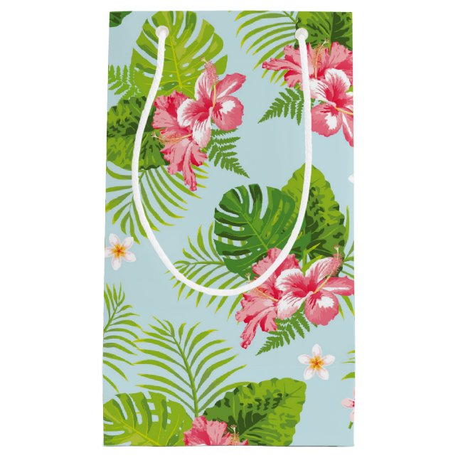 Pink Hibiskus Palm Geschenktasche Kleine Geschenktüte (Vorderseite)