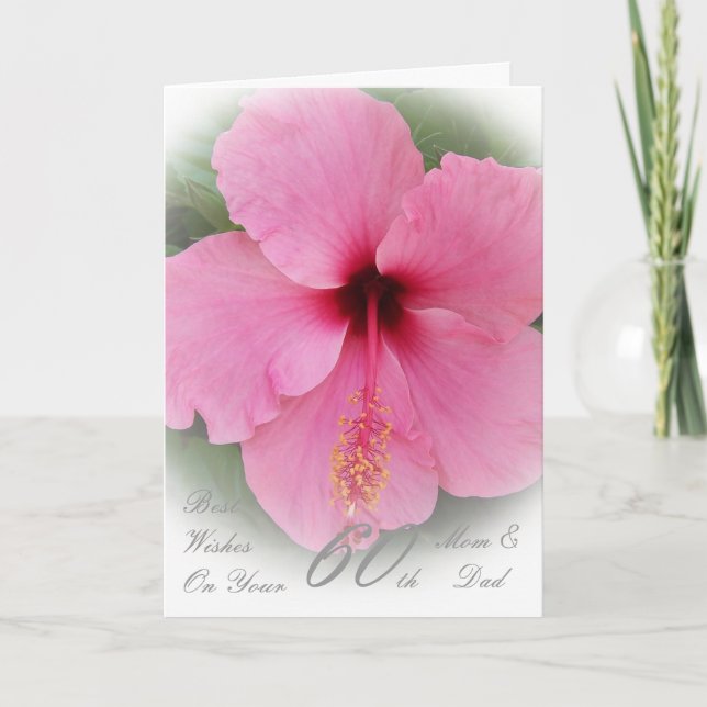 Pink-Hibiskus zum 60. Hochzeitstag Karte (Vorderseite)