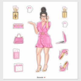 Pink High Fashion Brünett Women Planner Decals Aufkleber