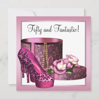 Pink High Heel Schuhe Frauen Leopard 50. Geburtsta Einladung