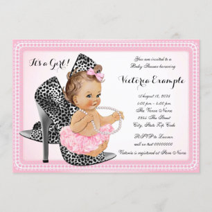 Pink High Heel Shoe Tutu Pearl Baby Dusche Einladung