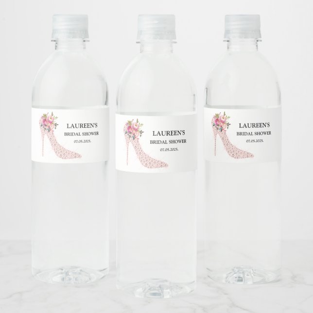 Pink High Heels Bridal Shower Wasserflaschenetikett (Flaschen)