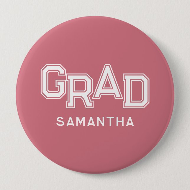 Pink High School Grad Individuelle Name Abschluss Button (Vorderseite)