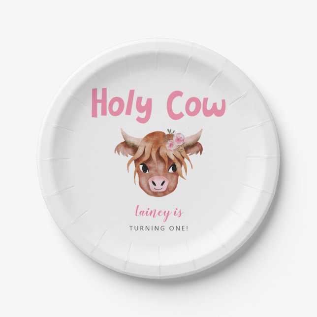 Pink Highland Cow Girl's Birthday Party Pappteller (Vorderseite)