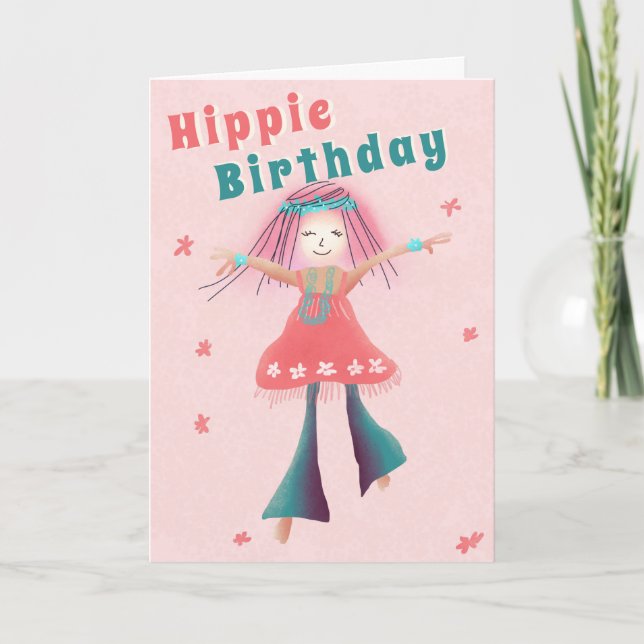 Pink Hippie Birthday Groovy Girl Blume Power Boho Karte (Vorderseite)