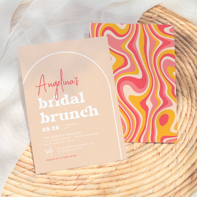 Pink Hippie Boho Modern Arch Brunch Brautparty Einladung (Von Creator hochgeladen)