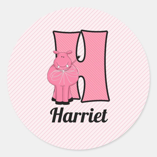 Pink Hippo Mit Monogramm Buchstabe H mit Name Runder Aufkleber (Vorderseite)