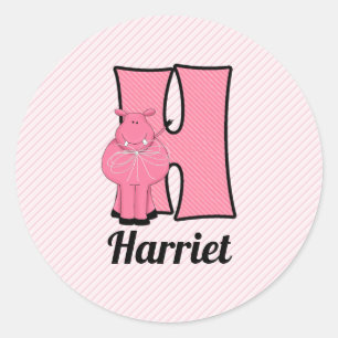 Pink Hippo Mit Monogramm Buchstabe H mit Name Runder Aufkleber