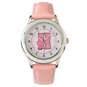 Pink Hippo Mit Monogramm H Girls Armbanduhr
