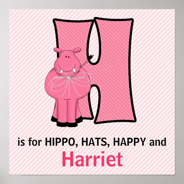 Pink Hippo Mit Monogramm Letter H Baby Room Poster (Vorne)