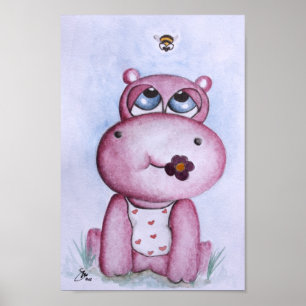 Pink Hippo Poster für Kinder