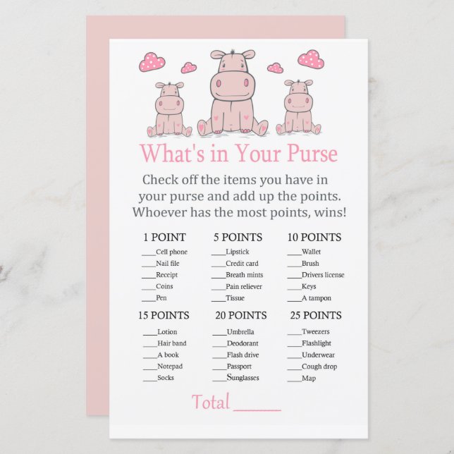 Pink Hippo Was ist in deinem Geldbeutel-Spiel? (Vorne/Hinten)