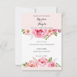 Pink-Hochzeitsempfang mit Blume individuell anpass Einladung