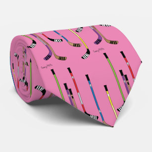 Pink Hockey Sticks Puck Krawatte