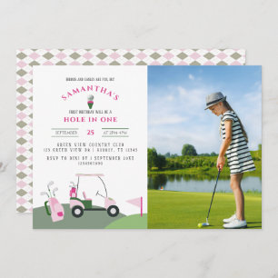 Pink Hole in One Golf 1. Geburtstag Par-T-Foto Einladung