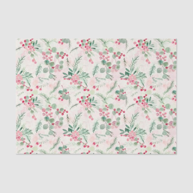 Pink Holiday Berries Weihnachten Seidenpapier (Vorderseite)