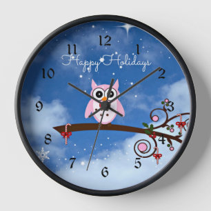 Pink Holiday Owl Uhr