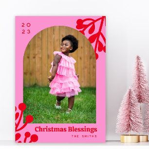 Pink Holly Berries Weihnachtsmarkt Foto Arch Feiertagskarte