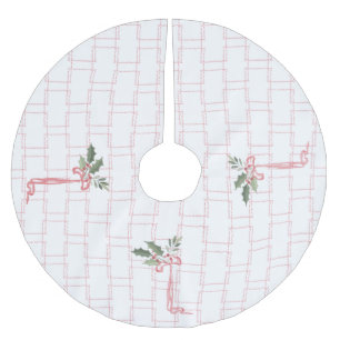 Pink Holly Berry Bow Weihnachten Polyester Weihnachtsbaumdecke