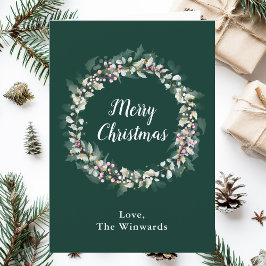 Pink Holly Wreath Frohe Weihnachten