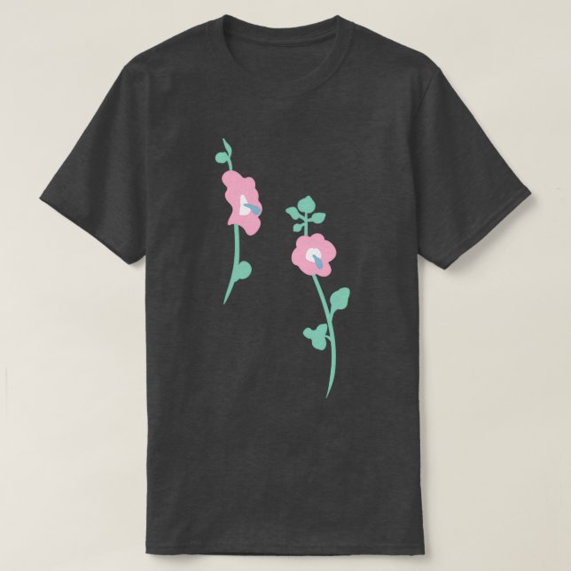 pink hollyhock garden pattern T-Shirt (Design vorne)
