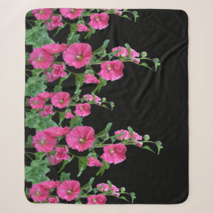 Pink Hollyhocks auf schwarz Sherpadecke