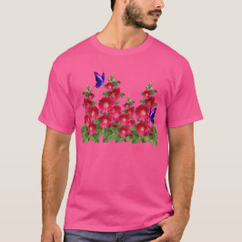 Pink Hollyhocks Butterfly Komfortable Baumwolle T- T-Shirt